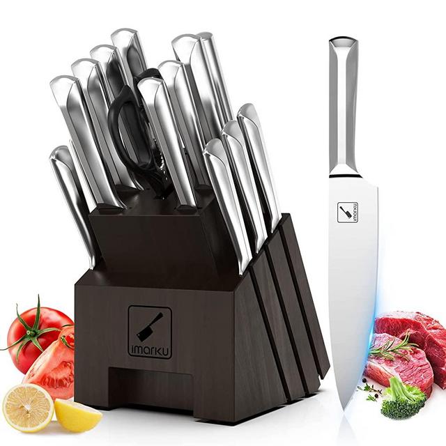 Knife Set, imarku 16 PCS High Carbon Japanese Stainless Steel Knife Sets for Kitchen with Block, Ultra Sharp Kitchen Knife Set with Sharpener Chef Knife Set, Dishwasher Safe