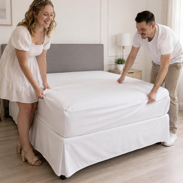 Amazon Basics Lightweight Pleated Wrinkle Resistant Fade Resistant Bed Skirt, Machine Washable, 16-Inch Drop, Queen, Bright White
