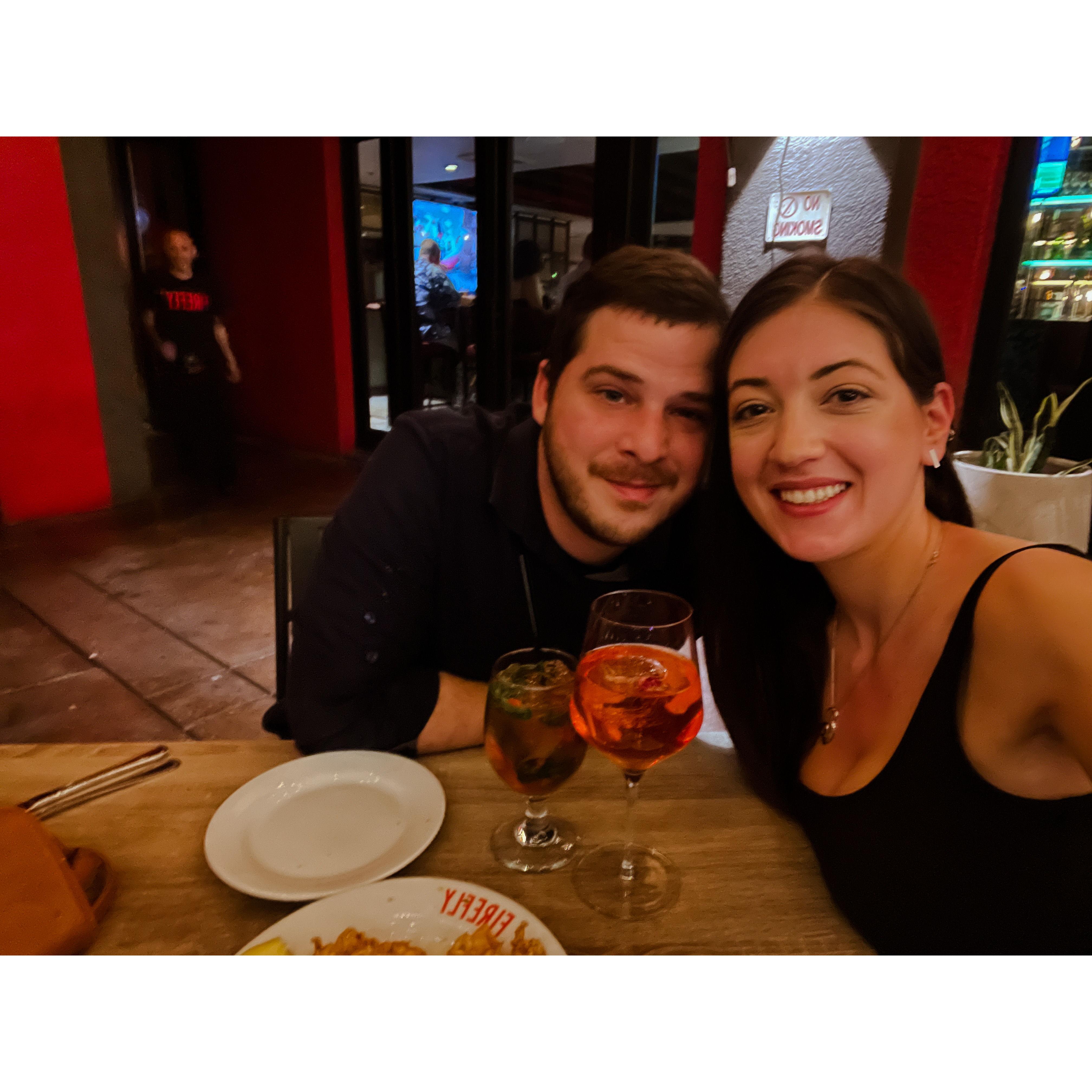 Our 3rd year anniversary dinner, before we ordered food! This is where Mike proposed later in the meal, and shocked Rebecca!