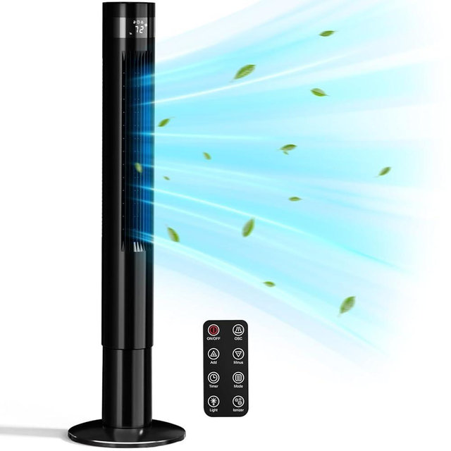 Antarctic Star 43 inch Tower Fan Portable Electric Oscillating Fan Quiet Remote Control Bladeless Floor Fan 3-Spped Wind Mode 12H Timer Bedroom Office Black