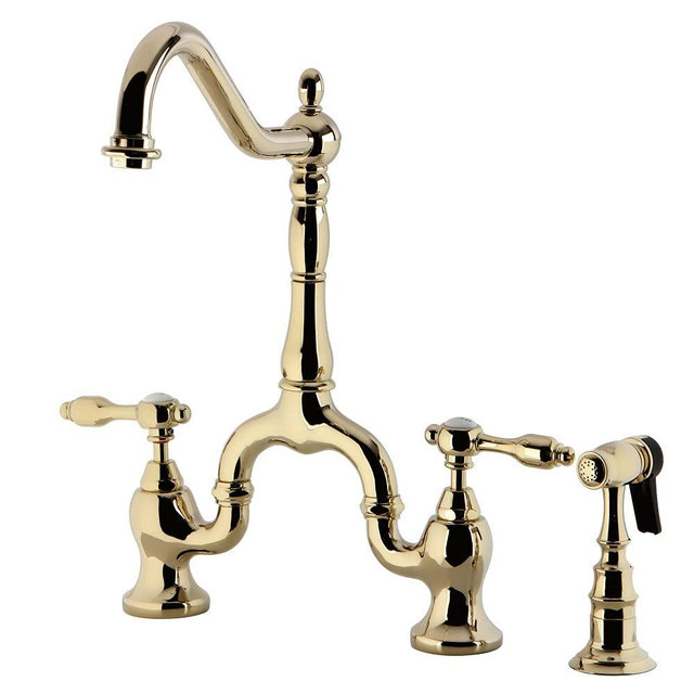 Kingston Brass KS7752TALBS Tudor Bridge Kitchen Faucet, Polished Brass, 13.88 x 8.25 x 14.5