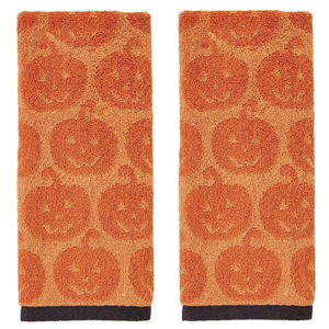 SKL Home Halloween Jack-O-Lantern 100% Cotton Jacquard 2pc Hand Towel Set, Reversible, Soft & Absorbent, Decorative for Bath/Kitchen/Bar & Gift, Orange