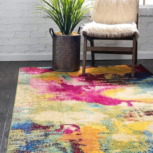 Unique Loom Estrella Collection Colorful, Abstract, Watercolor, Modern, Eclectic Area Rug (8' 0 x 11' 0 Rectangular, Multi/Beige)