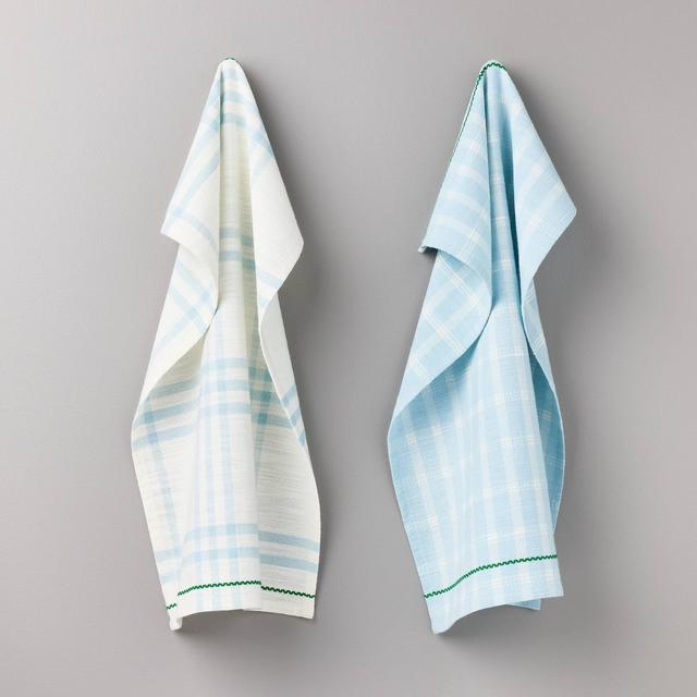 2ct Mixed Plaid Kitchen Towel Set Light Blue/Green - Hearth & Hand™ with Magnolia