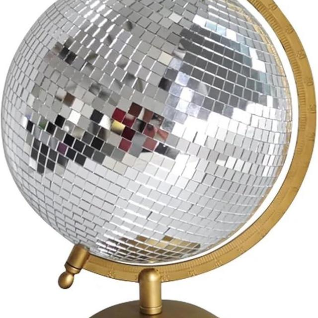 MFGDISCO Disco Ball Globe Home Decor Statues, Classic Tabletop Art Sculpture with Gold Base,Discoball Style Globe Unique Western Modern Decorative Aesthetic Sculptures, 8.5" x 8" x 12", Retro Gold