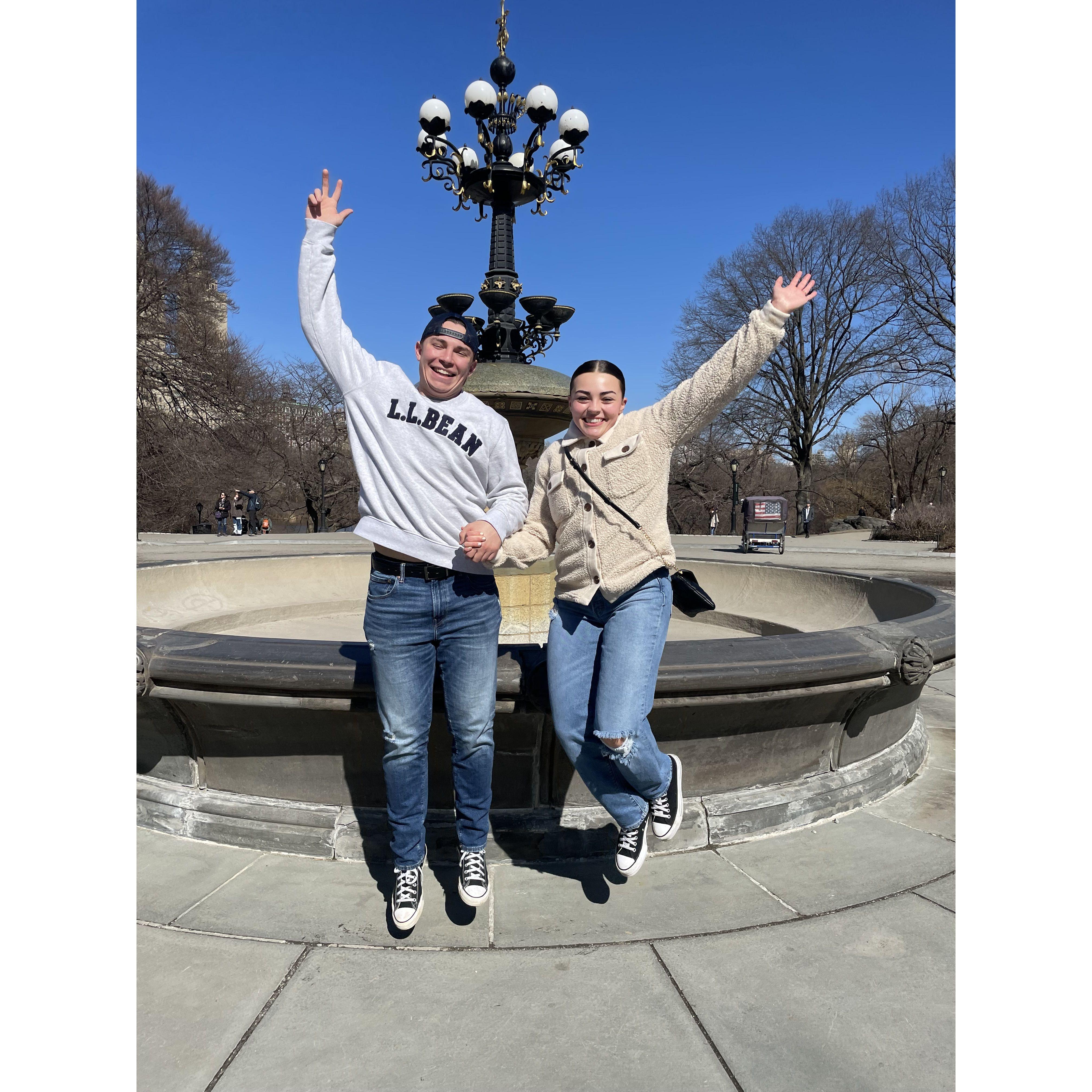 I insisted we take a picture in front of the friends fountain and the guy insisted we jump, then he made fun of Jake because my jump was better