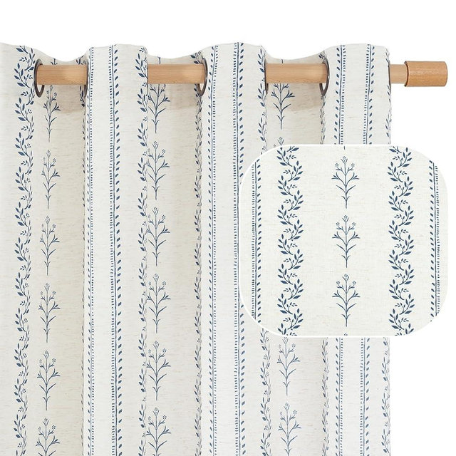 BGment Navy Blue Vintage Floral French Country Curtains 84 Inch Length for Living Room Boho Print Light Filtering Window Curtains & Drapes for Farmhouse Rustic, Each 52 Inch Wide, 2 Panels Set