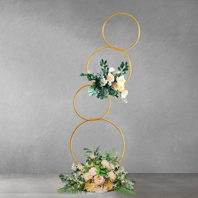 YALLOVE 5Ft Wedding Round Hoop Backdrop Stand, Detachable 4 Tier Gold Metal Flower Arch Frame for Photo Booth Background, Aisle Decor, Table Centerpiece, Stage Display, and More, Flower NOT Included