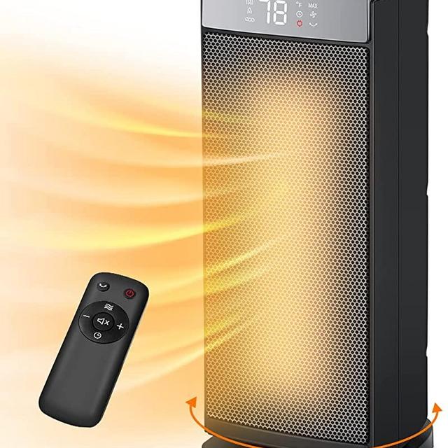 Sunnote Space Heater for Indoor Use, 1500W Fast Heating, Electric & Portable Ceramic Heaters with Thermostat, 5 Modes, 24Hrs Timer, 80°Oscillating Room Heater with Remote, Safe for Office Bedroom Use