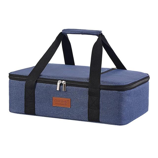 Lunch Bag Insulated Thermal Food Carrier Insulated Casserole Carrier for Hot or Cold Food,Insulated Tote Bag for Potluck Cookouts/Parties/Picnic,Lasagna Lugger,Fits 9"x13" Baking Pan,Navy Blue