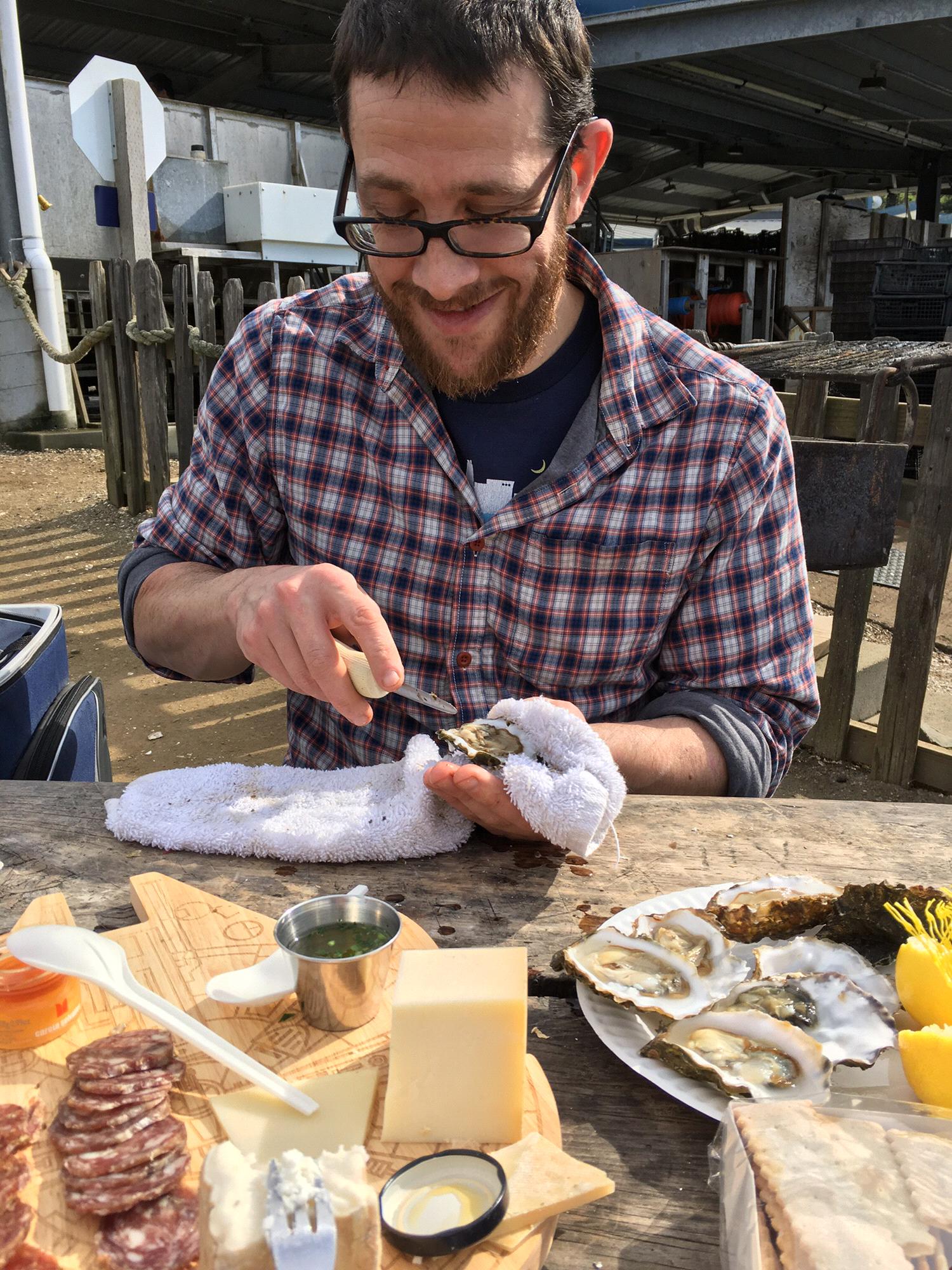 On our first day date, Peter shucked 50 oysters to impress Kelsey. The millennium falcon shaped cutting board was the first gift Kelsey gave to Peter, for his birthday a few months prior.