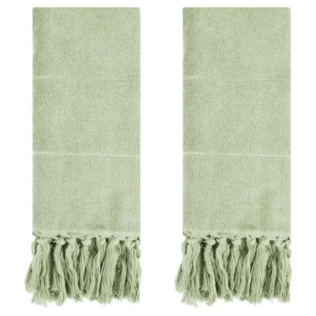 REGALWOVEN Cotton Bathroom Hand Towel with Tassel 14" x 30" 2 Pcs Green