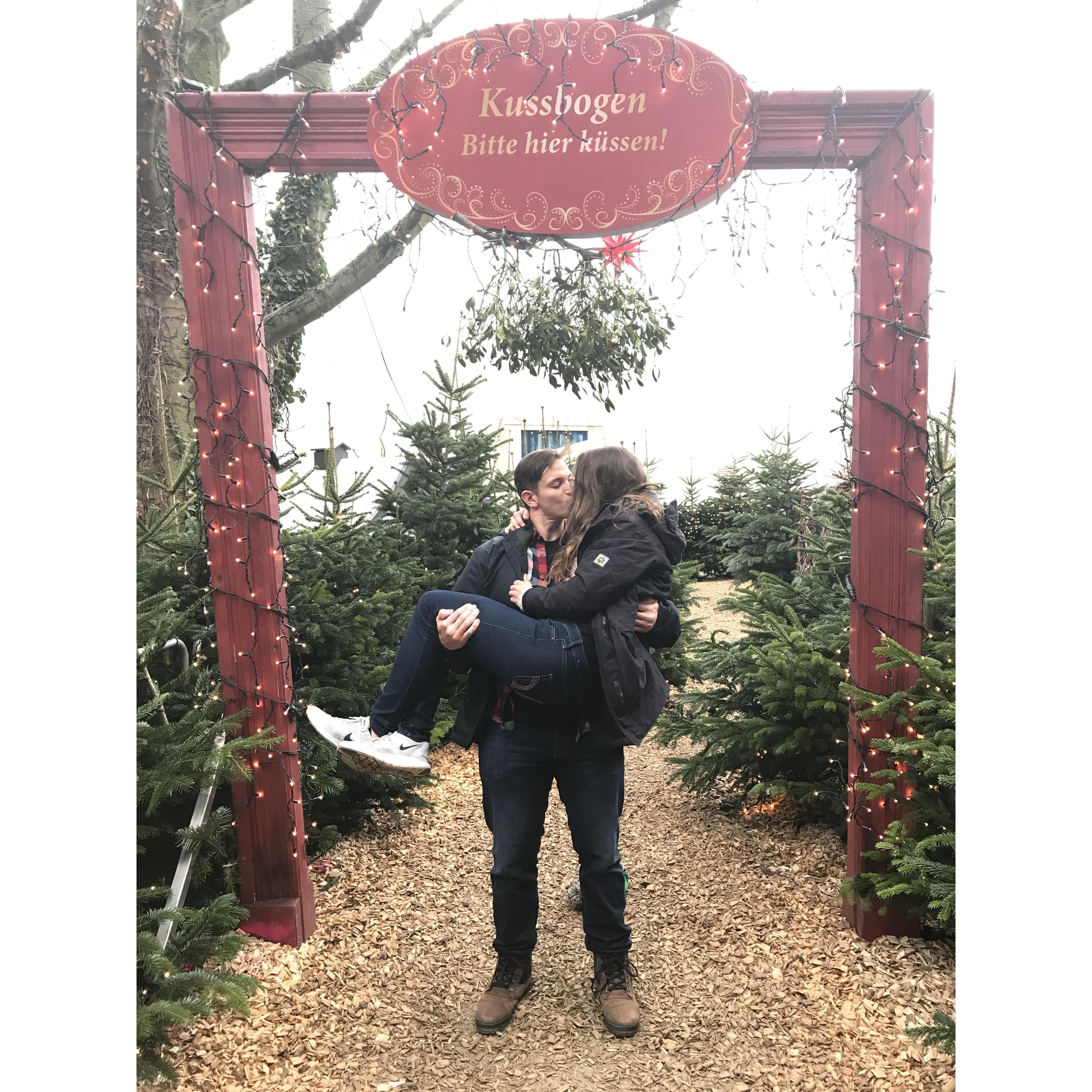Christmas Market in Germany - "Kissing Arch - Please kiss here"
