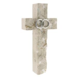Silver Wedding/Anniversary Jerusalem Stone Wall Cross - 7.5 inch
