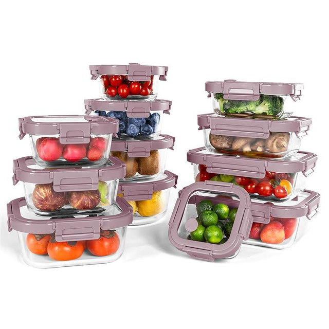 BOROHOUSE 12-Pack Glass Containers with Tempered Lids – Borosilicate, Oven-Safe(-4°F~950°F), Airtight, BPA-Free, Multi-Size for Meal Prep, Dishwasher Safe (Pink)