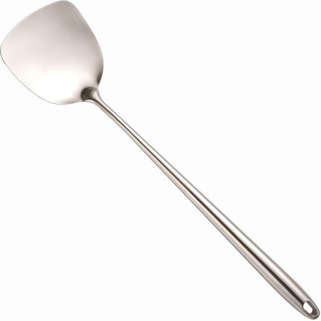 Wok Spatula Stainless Steel - 17 Inch Heat-Resistant Wok Tools - Universal Wok Utensils - Wide Metal Spatula with Hollow Long Handle - Wok Accessories for Carbon Steel Wok