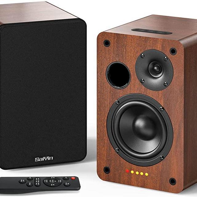 Saiyin Bluetooth Bookshelf Speakers, 40W X 2 Powered TV Speakers with 4 Inch Woofer, Turntable Speakers with Optical/AUX Input/Subwoofer Line Out for PC and TVs