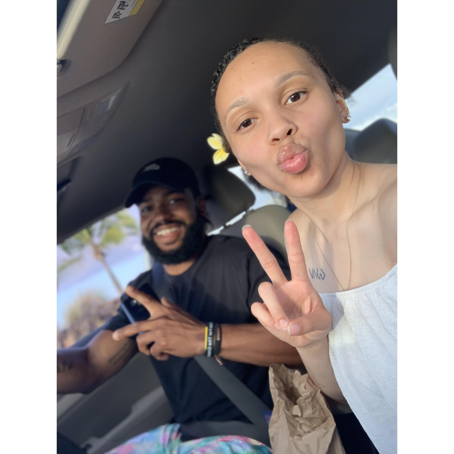 We took this photo in the car right before he proposed!