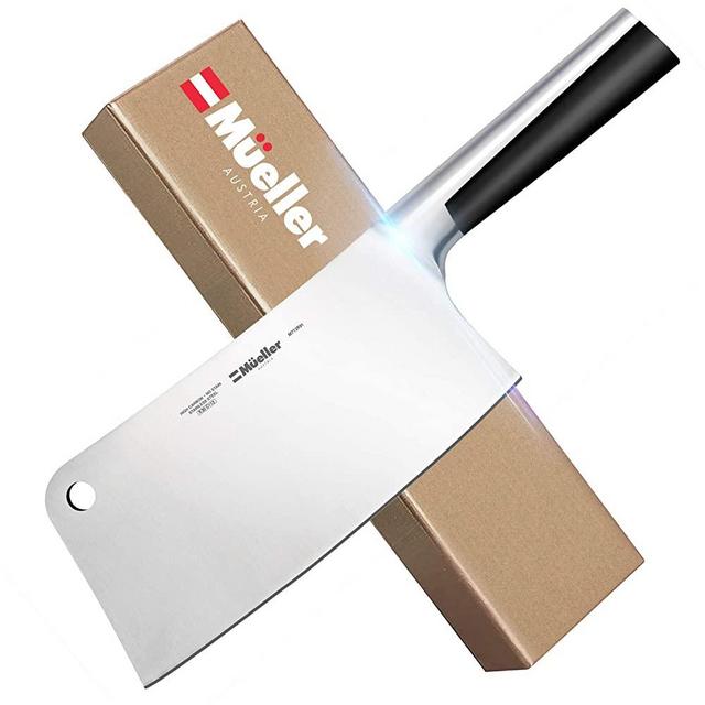 Mueller 7-inch Meat Cleaver Knife, Stainless Steel Professional Butcher Chopper, Stainless Steel Handle, Heavy Duty Blade for Home Kitchen and Restaurant