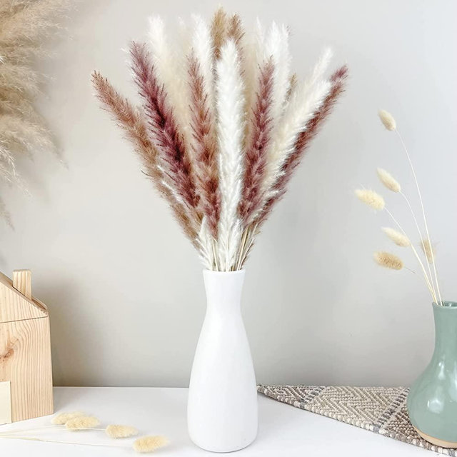 Spring Pampas Grass Decor | Natural Dried Plants for Boho Wedding Decoration, Small Floral Arrangement, DIY Flower Bouquet, Vase Filler, Home Decor (60Pcs)