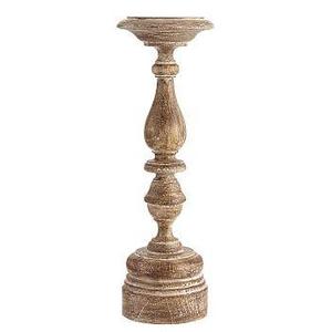 Carved Pillar Holder, Natural Distressed Wood - Large 18''