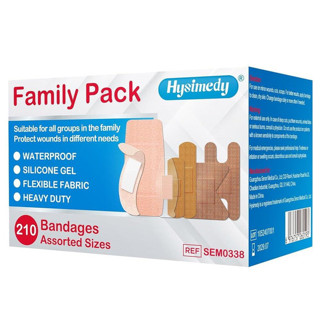 Hysimedy Adhesive Assorted Bandages Variety Pack 210 Counts Flexible Fabric Heavy Duty Waterproof Silicone Hypoallergenic Latex Free for Sensitive Skin Wounds Care Medical First Aid Kit Supplies
