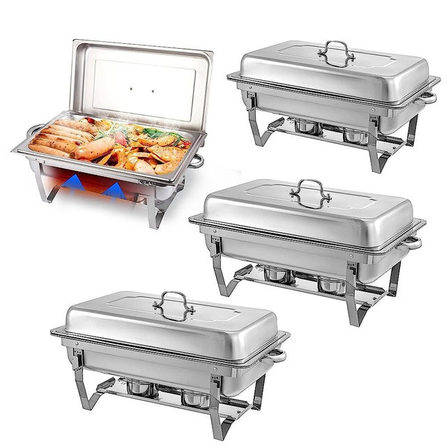 Chafing Dish Buffet Set - 4 Pack, 8 Quart Stainless Steel Chafer Buffet Servers and Warmers Set with Folding Frame for Weddings, Parties, Banquets, and Catering Events