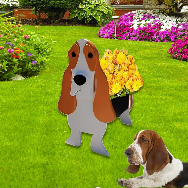 strolfay Basset Hound Dog Planter Plant Pots,Cute Garden Dog Flower Planter,Dog Planters Birthday Gifts for Women,Office,Indoor/Outdoor Decor（9.45 * 8.54 * 13.23in）
