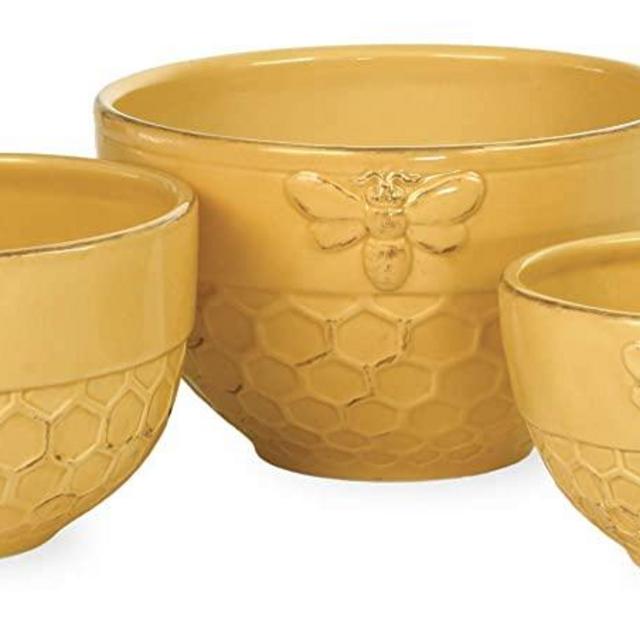 Boston International Ceramic Nesting Bowls, 3 Sizes, Honeycomb