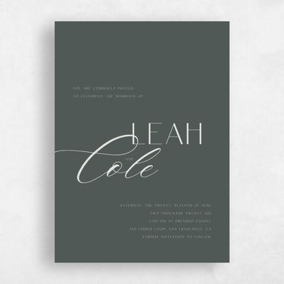 Dark Seaweed, Green Wedding Invitation - Zion Portrait