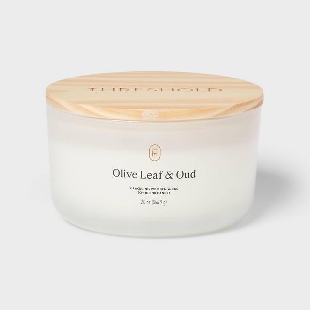 3-Wick Milky Glass Wooden Wick Olive Lear and Oud Jar Candle 20oz - Threshold™