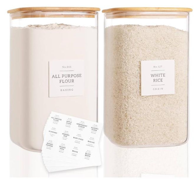 2 Pack Square Glass Flour and Sugar Containers