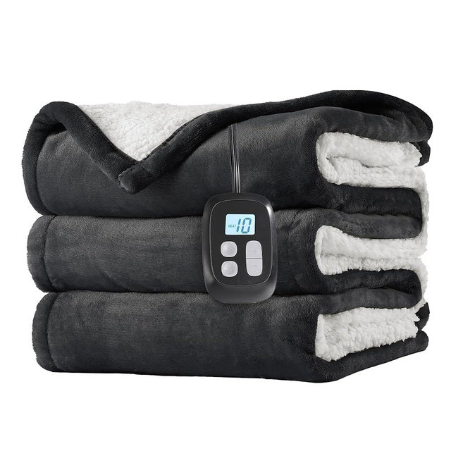 LaffyLo Electric Heated Blanket Full Size - 72"x84", Soft Flannel Heating Blanket, 10 Heating Levels, 1-12 H Auto Shut Off, Breathable Warm and Washable for Bed, Dark Grey