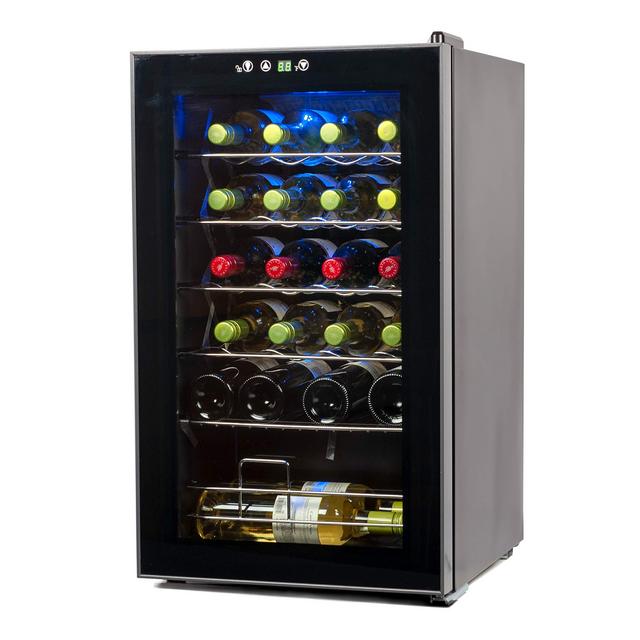BLACK+DECKER Wine Cooler Refrigerator, Compressor Cooling 24 Bottle Wine Fridge with Blue Light LED Display, Freestanding Wine Cooler, BD61526