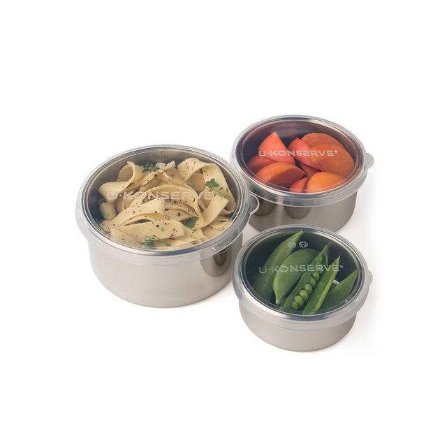 U-Konserve Nesting Stainless Steel Food-Storage Containers Round (Set of 3) - Clear Silicone Lids
