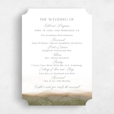 Brown Ticket Wedding Program - Dew