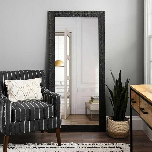 Distressed Black Crinkle Mirror, 30.5x64.5 in.