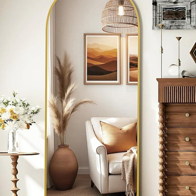 SUNQUEEN 58"x19" Floor Mirror Full Length, Arched Full Length Mirror with Stand, Full Body Mirrors for Bedroom Living Room or Cloakroom Gold