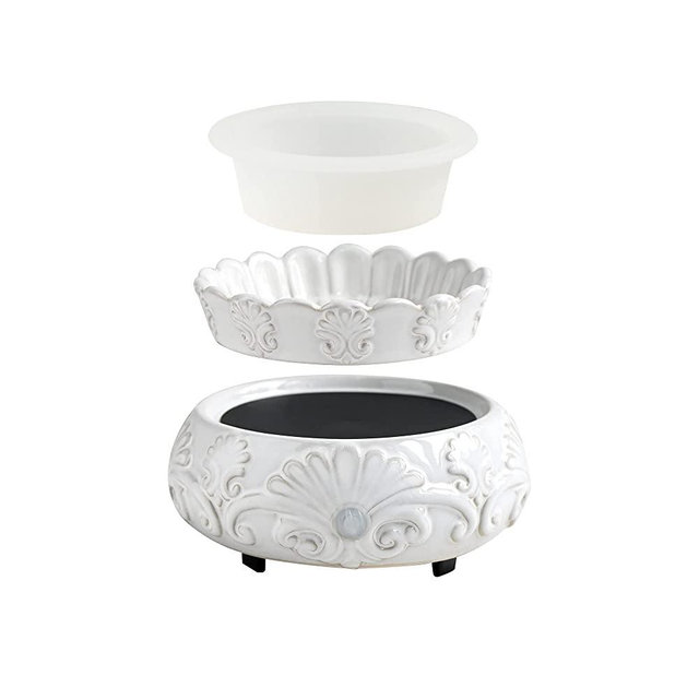ASAWASA Ceramic Candle Wax Warmer with to Freshen Room, with a Ceramic Dish and an Extra Silicone Dish, 2-in-1 Wax Melter and Burner for Kitchen Home Spa Yoga Gift (White)
