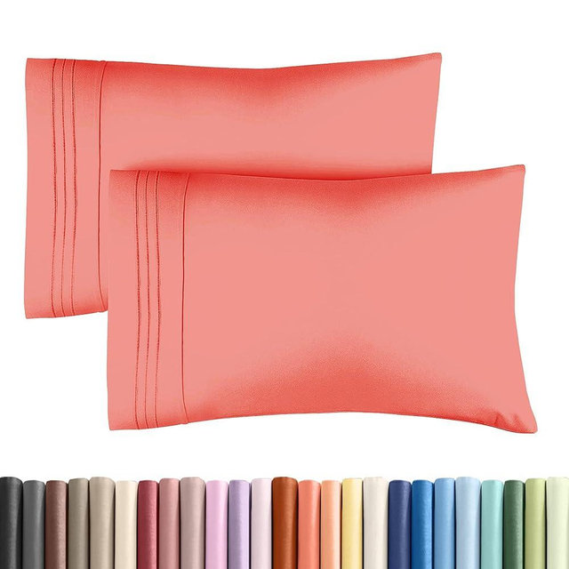 King Pillow Cases Set of 2 - Ultra Soft Hotel Quality Pillowcase Covers - Comfy, Cozy & Wrinkle Free - Shrinkage, Stain and Fade Resistant - Machine Washable Pillow Protectors - 2 Piece Set - Coral