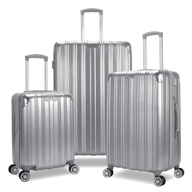 American Green Travel Melrose S 3-Piece TSA Anti-Theft Spinner Luggage Sets Silver