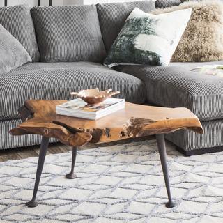 Natural Teak Coffee Table With Cast Iron Legs