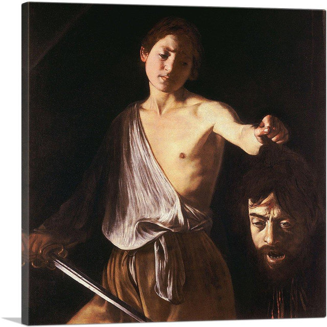 ARTCANVAS David with the Head of Goliath 1610 Canvas Art Print Stretched Framed Painting Picture Poster Giclee Wall Decor by Caravaggio - 18" x 18" (0.75" Deep)