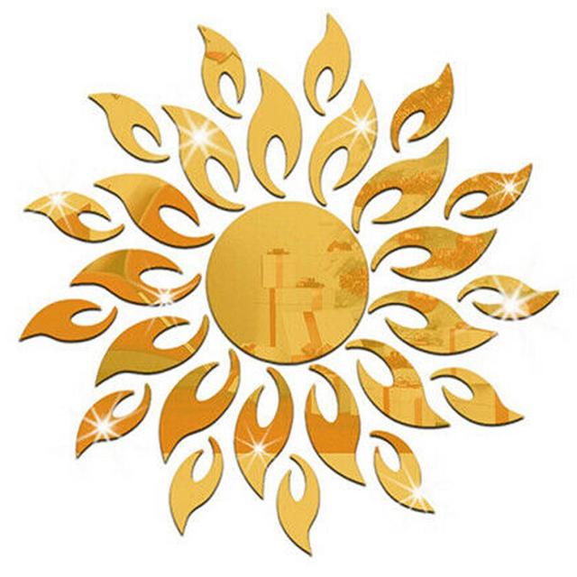 Self Adhesive Reflective Sunflower Mirror Tiles Decal Wall Stickers Art Decors