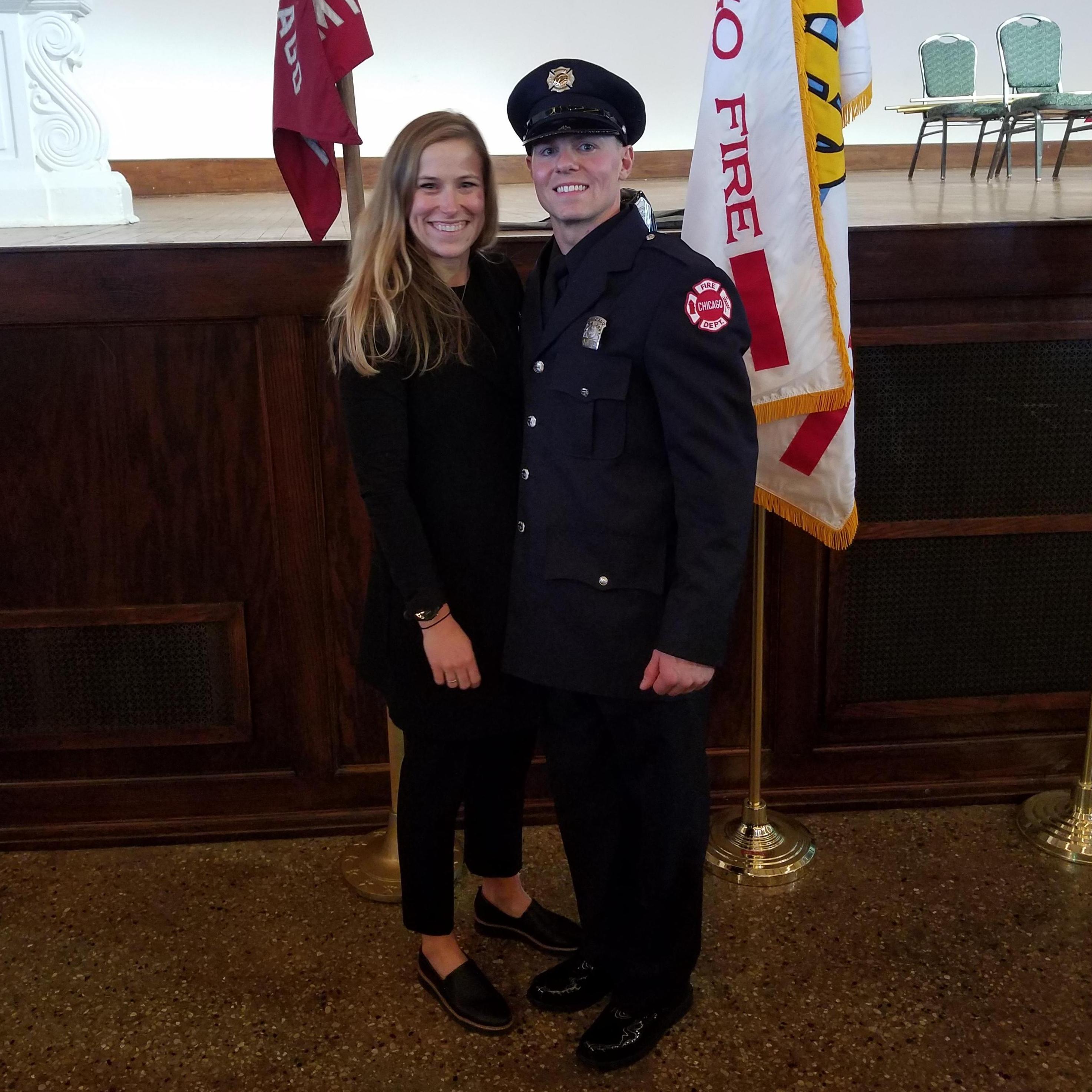 Chris's Chicago Fire Dept graduation and the day he proposed to Ash! The ring is in his pocket :)