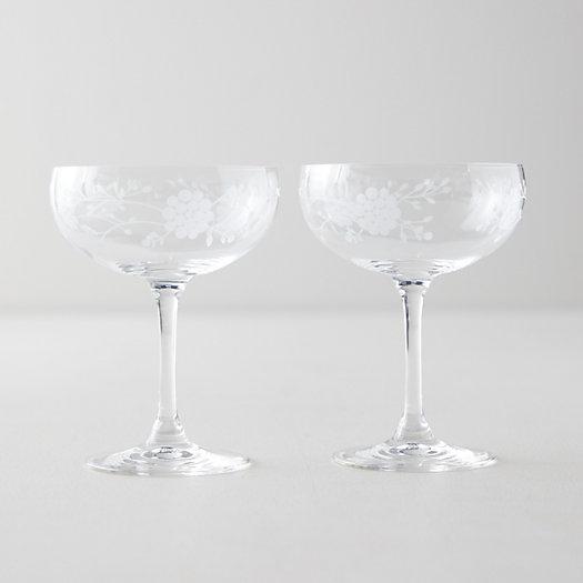 Etched Floral Coupes, Set of 2