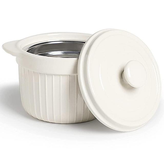 Ceramic Bacon Grease Container Keeper with Strainer, Frying Oil Storage Can 17oz, Off White