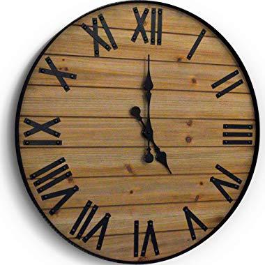 WallCharmers 24 inch Rustic Wall Clock | Handmade Large Clock | Real Wood Clock Beautiful Decorative Wall Clock Large |Oversized Wall Clock Large Wall Clock Wooden Clock Rustic Clock Large Wall Clocks
