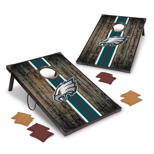 NFL Pro Football 2' x 3' MDF Wood Deluxe Cornhole Set by Wild Sports, Comes with 8 Bean Bags - Perfect for Tailgate, Outdoor, Backyard