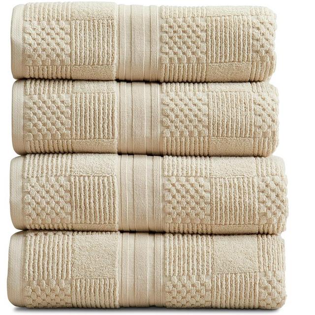 Springtree Home 100% Cotton Bath Towel Set of 4 | Geometric Textured Design | Super Soft & Absorbent with Quick-Dry Fibers | 4 Bath Towels | Oeko-TEX® Standard 100 Cotton | Myla Collection